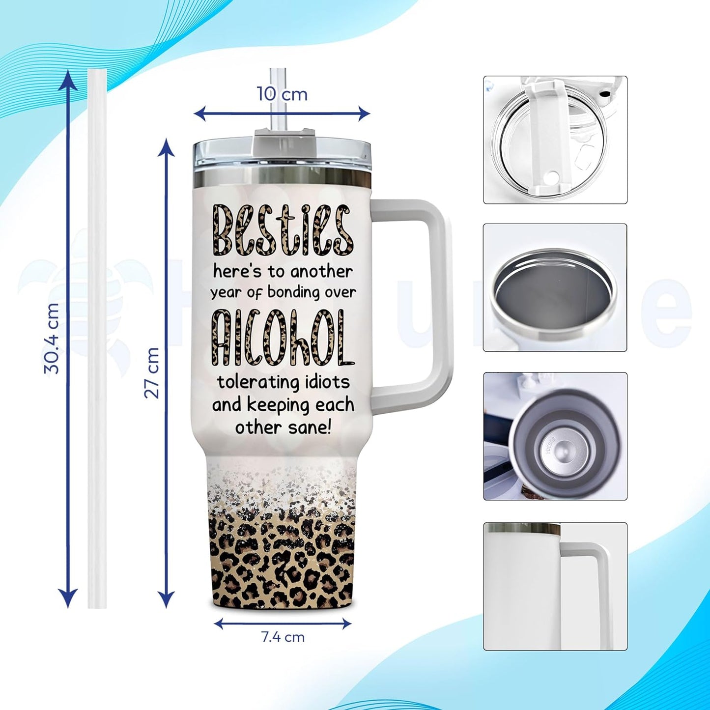 Bestie Friendship Tumbler 40oz with Handle & Straw – Personalized Stainless Steel Insulated Travel Cup with Lid – Thoughtful Gift for Best Friends