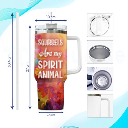 Colorful Squirrel Tumbler 40oz with Handle & Straw – Personalized Stainless Steel Cup with Lid – Cute Animal Gift for Women & Kids