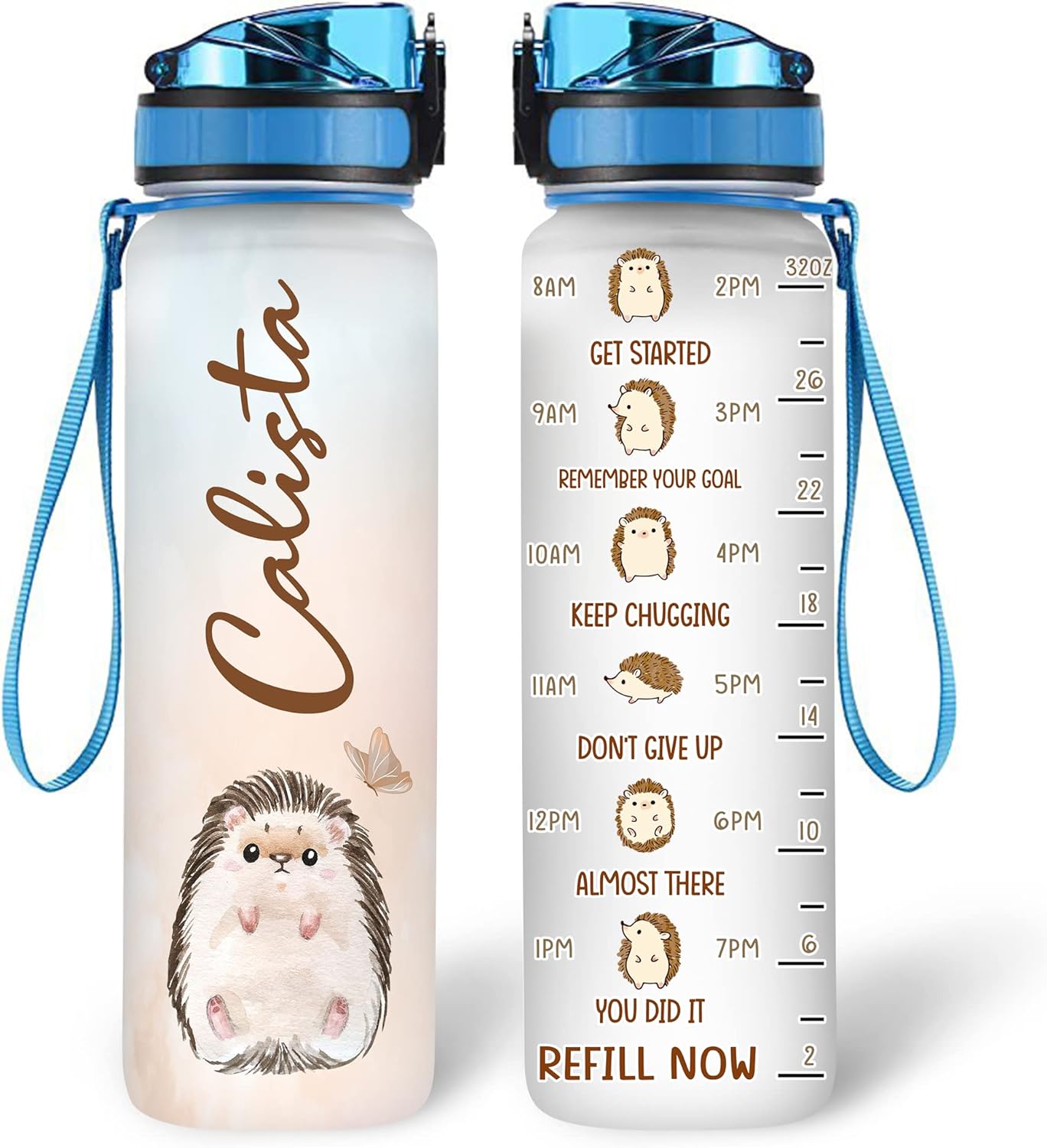 Hedgehogs Theme - Personalized Water Tracker Bottle 32oz