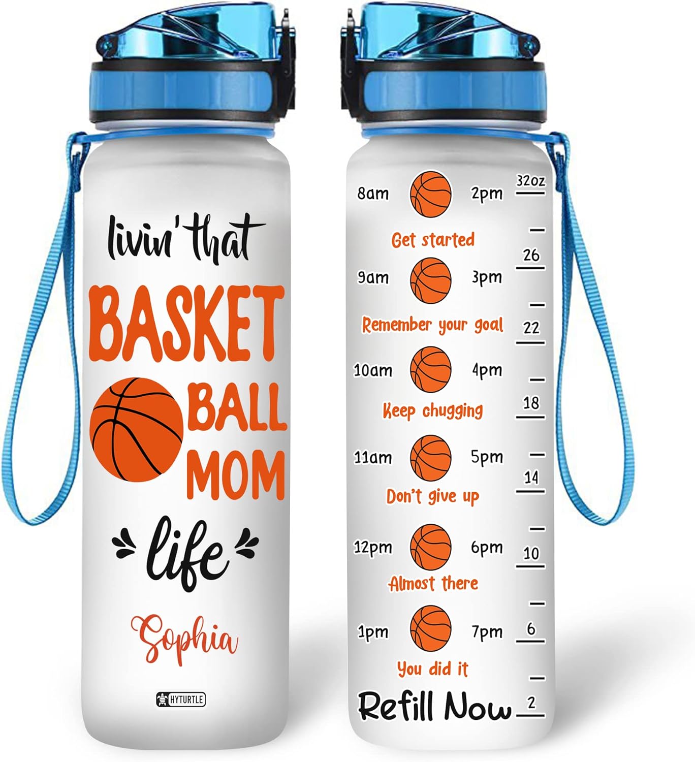 Livin' That Basketball Mom Life - Personalized Water Tracker Bottle 32oz