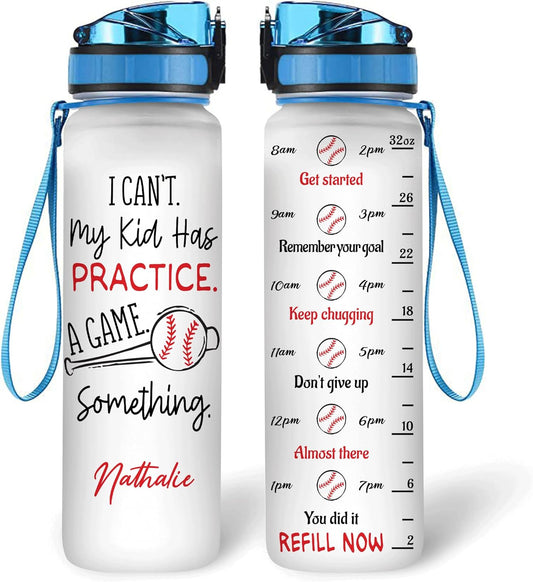 Baseball Mom Water Bottle Tracker 32oz – Personalized Sports Hydration Bottle with Time Marker – Unique Gift for Baseball Lovers