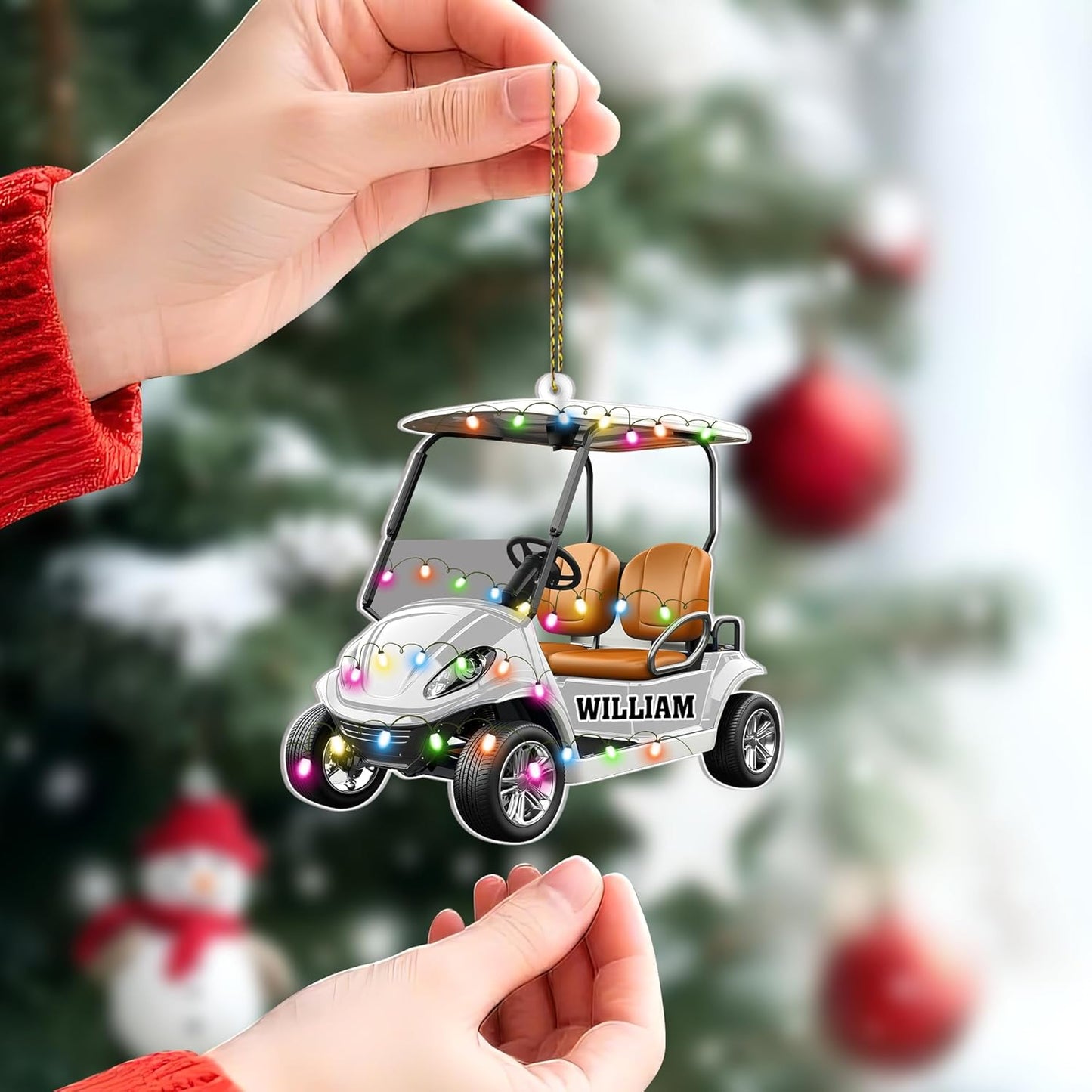 Golf Cart Cut Acrylic Ornament – Personalized Christmas Gift for Golfer, Driver, or Country Club Enthusiast