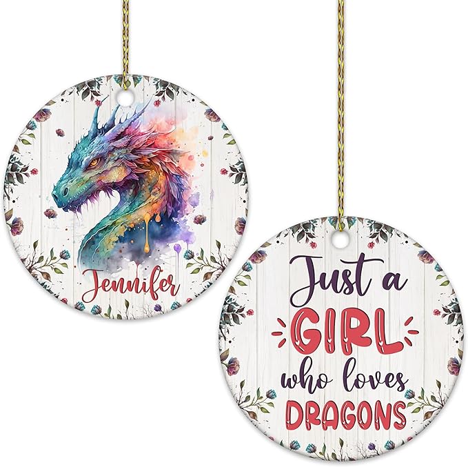 Just a Girl Who Loves Dragons Ceramic Ornament – Personalized Double-Sided Glossy Christmas Decoration – Keepsake Gift for Dragon Lovers
