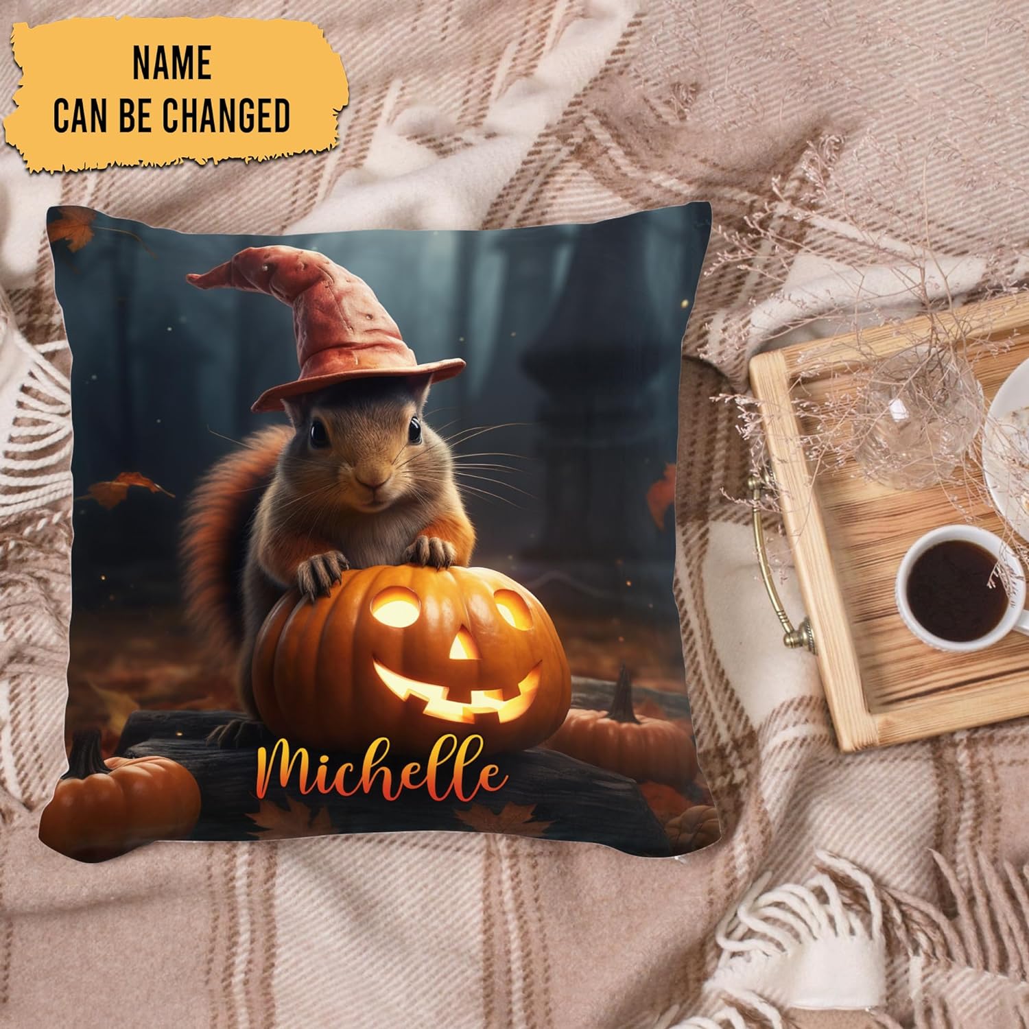 Squirrel Halloween Pattern - Personalized Pillow (Insert Included)