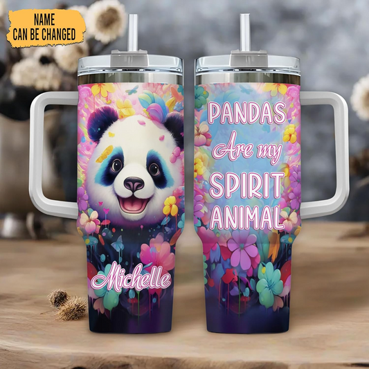 Panda Lover Tumbler 40oz with Handle & Straw – Personalized Stainless Steel Insulated Cup with Lid – Cute Birthday & Christmas Gift for Women & Girls