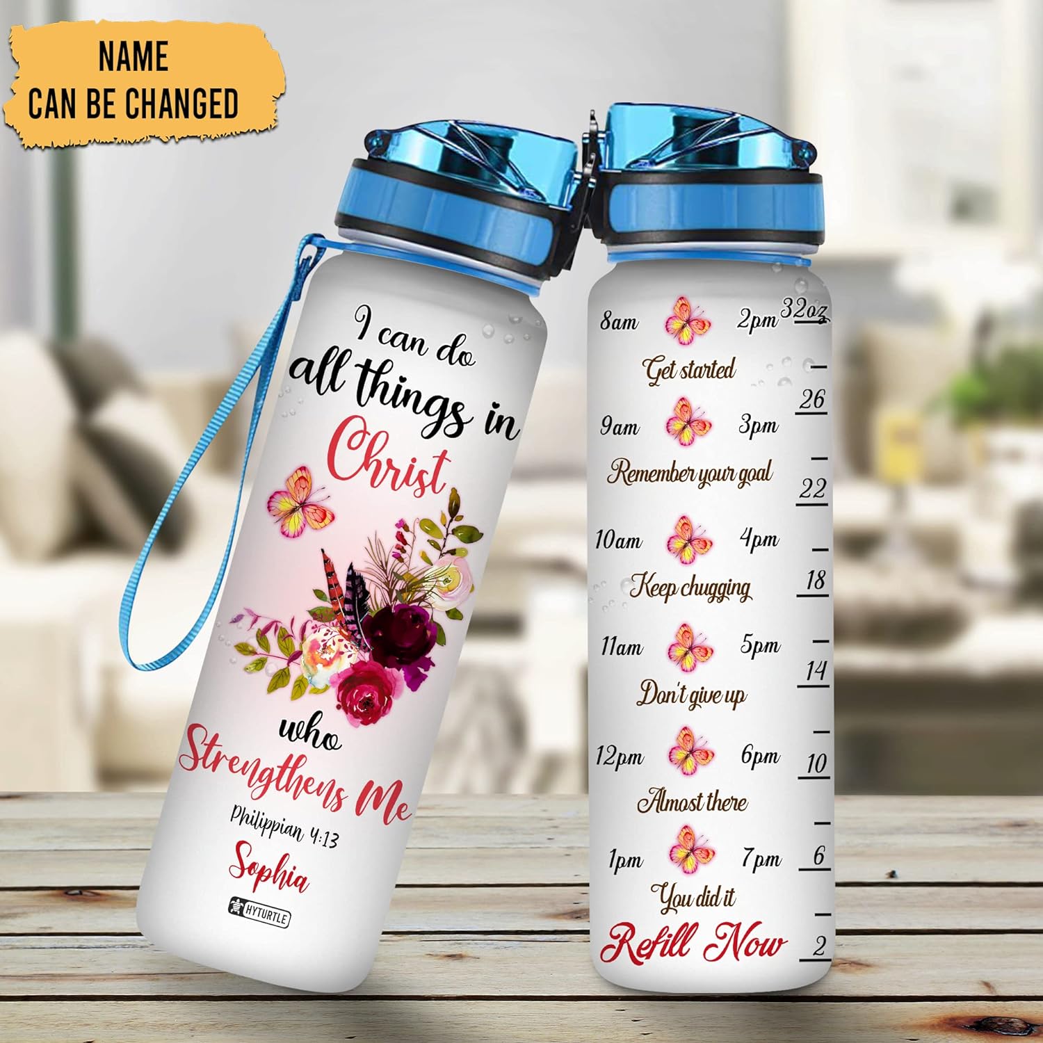 I Can Do All Things In Christ - Personalized Water Tracker Bottle 32oz