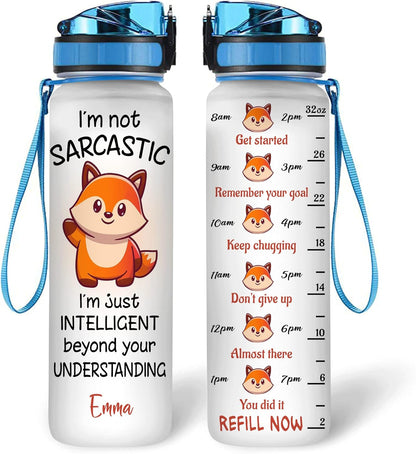 Cute Fox Theme Water Bottle Tracker 32oz – Personalized Motivational Bottle with Time Marker – Stylish Gift for Animal Lovers