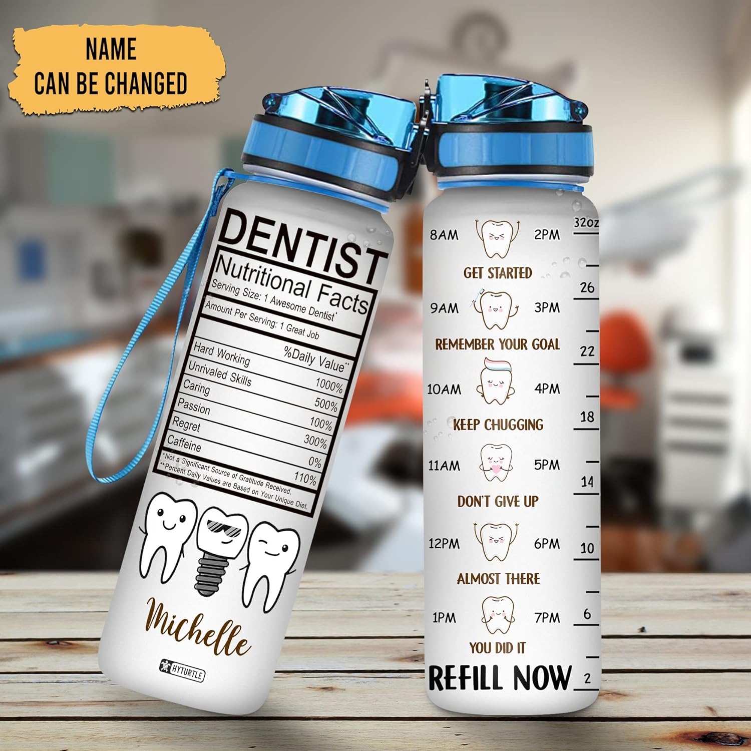 Dental Nutritional Fact - Personalized Water Tracker Bottle 32oz