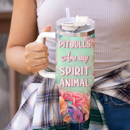Pitbull Spirit Animal Tumbler 40oz – Personalized Stainless Steel Insulated Cup with Handle & Straw – Stylish Gift for Dog Lovers