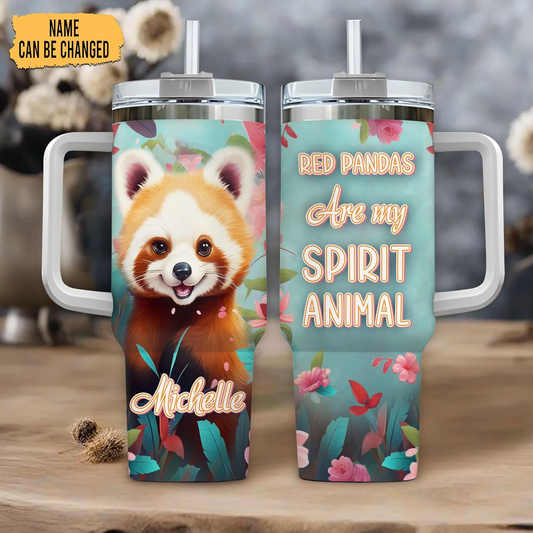 Red Panda Lover Tumbler 40oz with Handle & Straw – Personalized Stainless Steel Insulated Cup with Lid – Unique Christmas Gift for Animal Fans