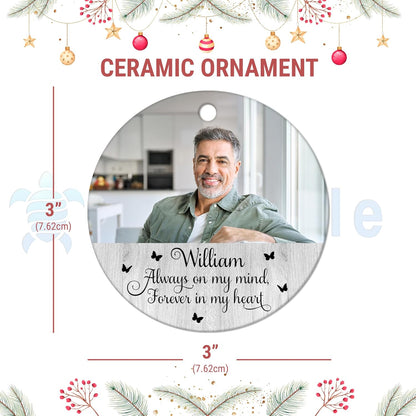 Script Quote and Photo Memorial Ceramic Circle Ornament – Personalized Christmas Gift of Sympathy and Remembrance for Family and Friends