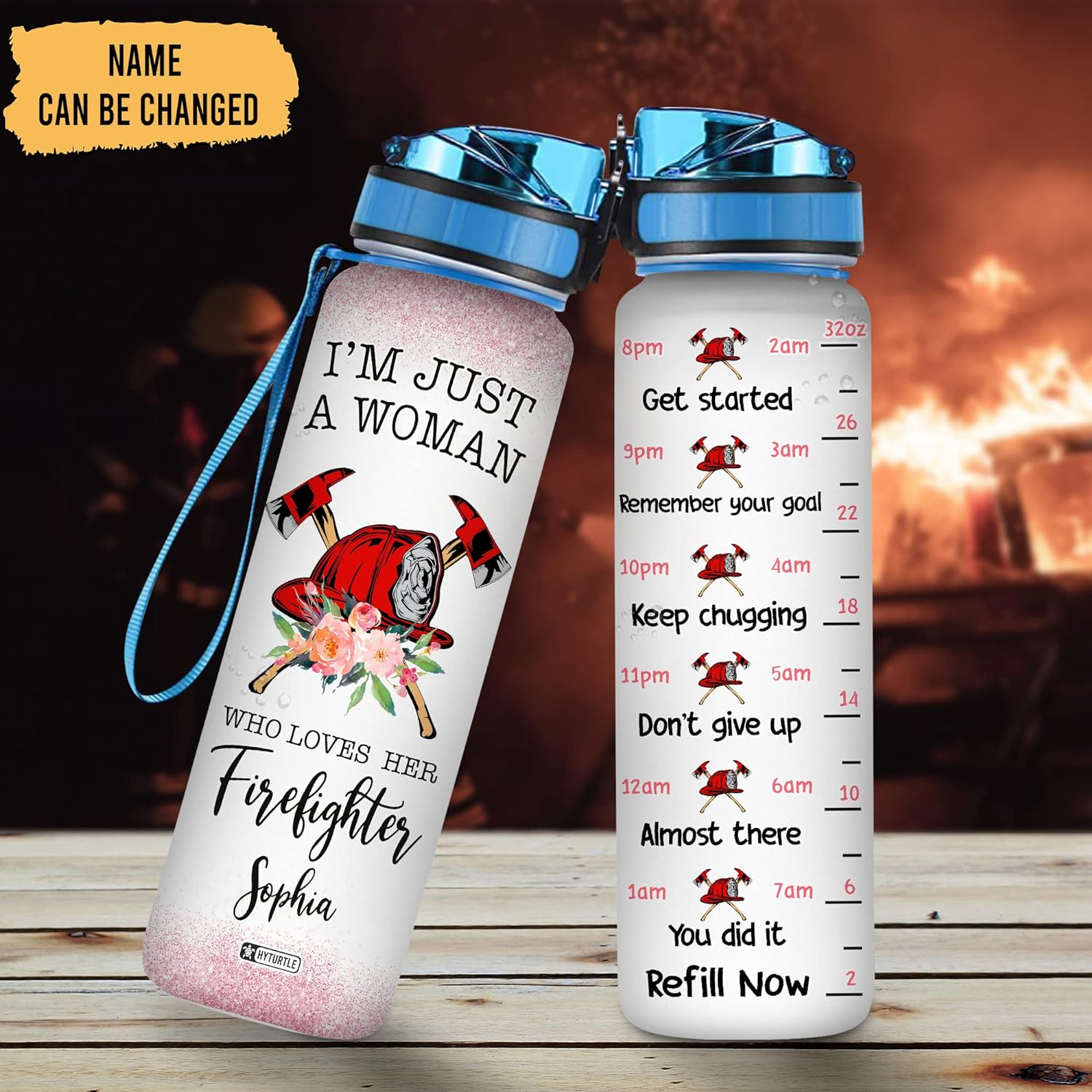 I'm Just A Woman Who Loves Firefighter - Personalized Water Tracker Bottle 32oz