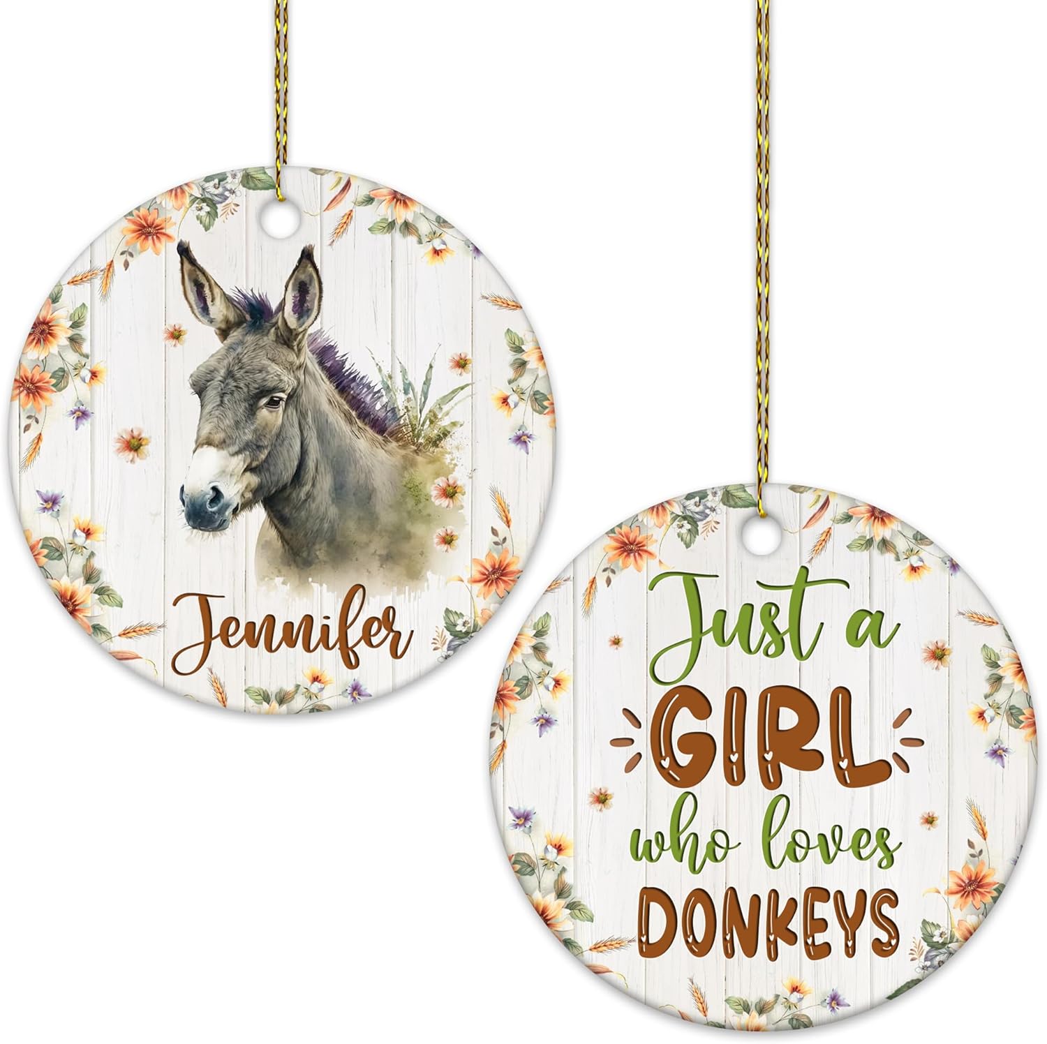 Donkey Lover Ceramic Ornament  Personalized Just A Girl Who Loves Donkeys Holiday Keepsake  Farm Animal Gift for Women