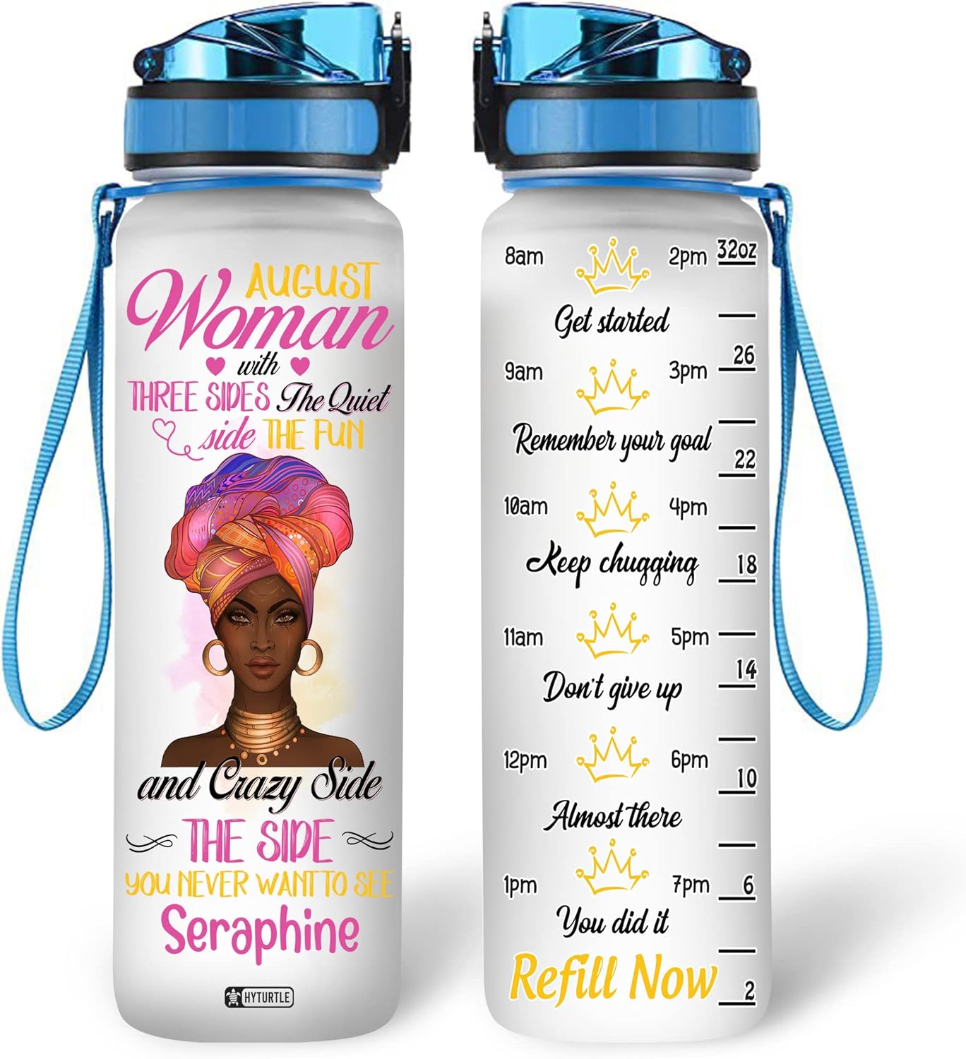 August Black Woman  - Personalized Water Tracker Bottle 32oz