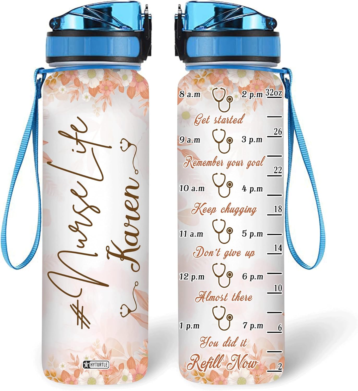 Nurse Stethoscope Theme - Personalized Water Tracker Bottle 32oz