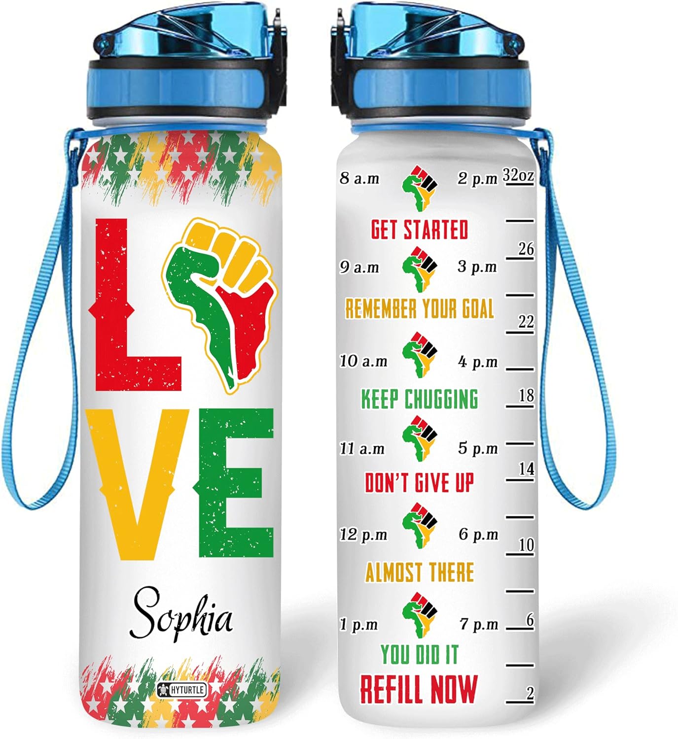 Juneteenth Love Pride History - Personalized Water Tracker Bottle 32oz