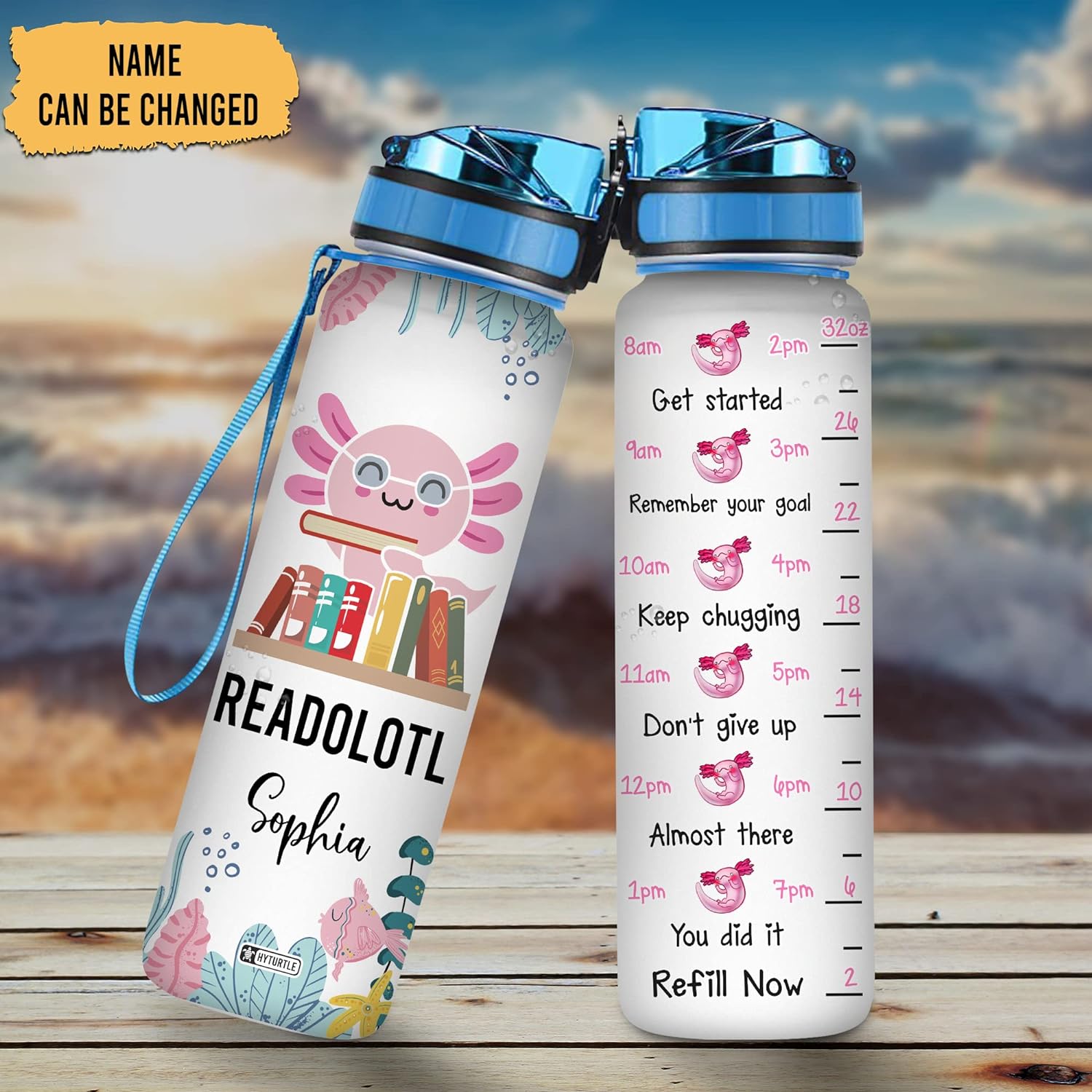 Axolotls Books - Personalized Water Tracker Bottle 32oz