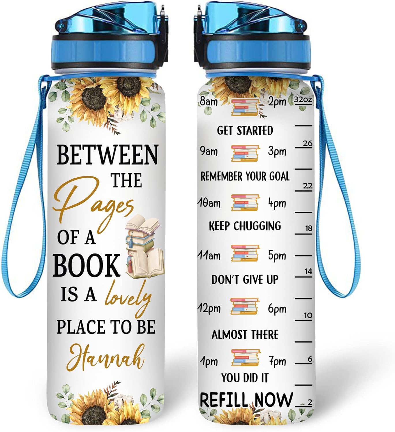 Between The Pages Of A Book Water Bottle Tracker 32oz – Personalized Motivational Hydration Bottle – Sentimental Gift for Readers