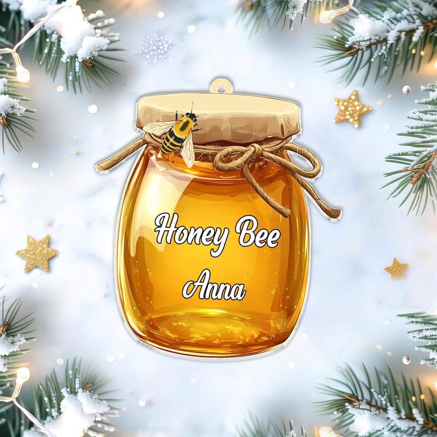 Honey Bee Jar Personalized Acrylic Ornament – Custom Name Beekeeper Keepsake – Sweet Christmas Gift for Nature and Honey Lovers