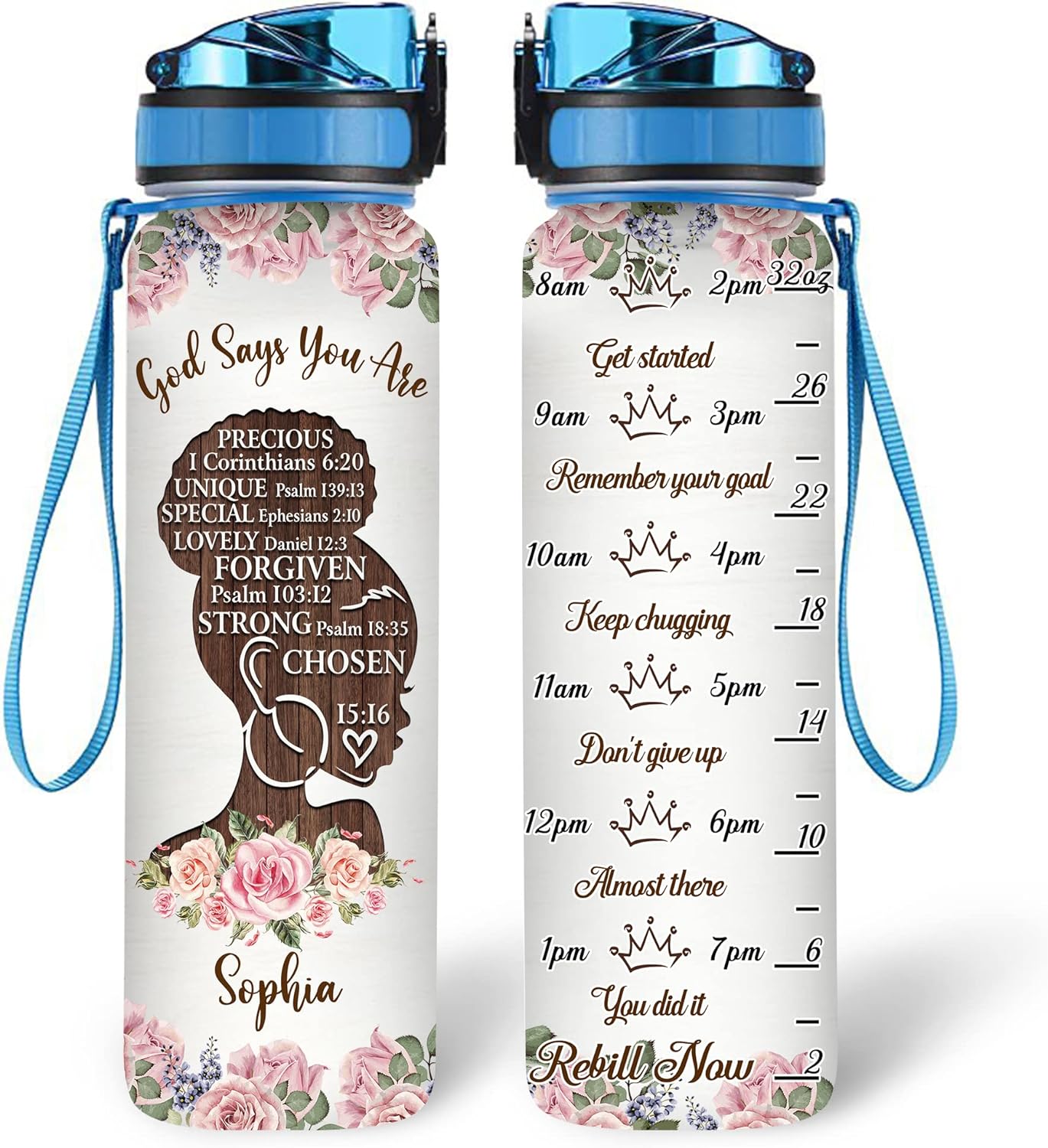 God Says You Are Water Bottle Tracker 32oz – Personalized Inspirational Gift for Black Women & Christian Faith Lovers