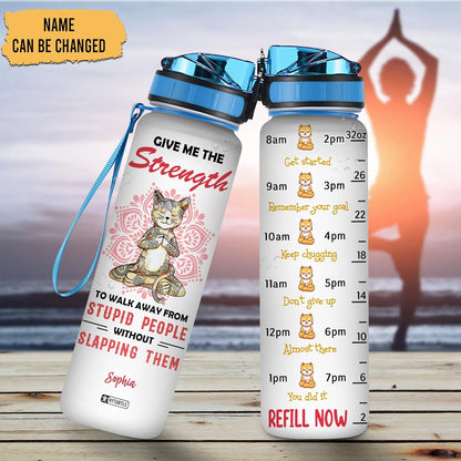 Cat Yoga Water Bottle Tracker 32oz – Personalized Motivational Bottle with Time Marker – Fun Gift for Cat Lovers