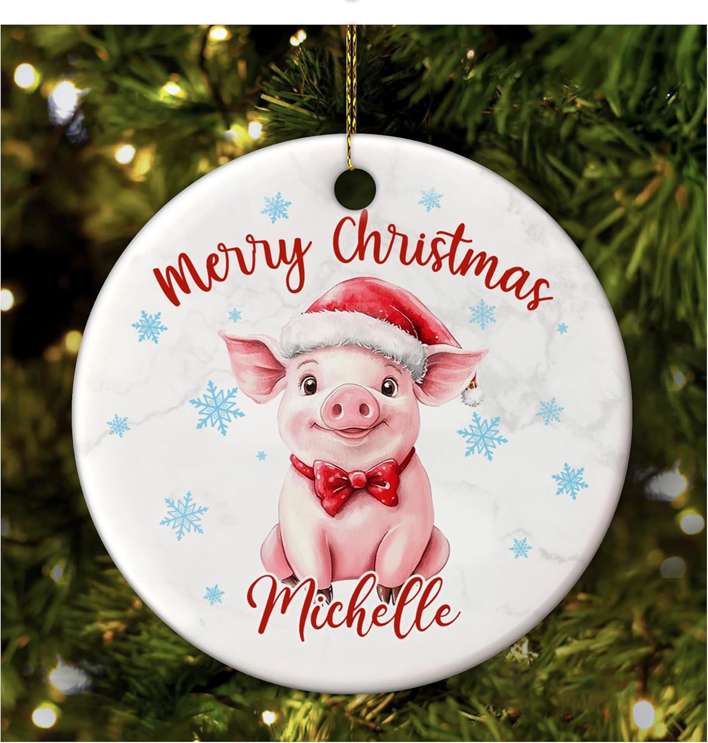 Pig Christmas Ceramic Ornament  Personalized Holiday Decoration with Custom Name  Cute Gift for Animal Lovers
