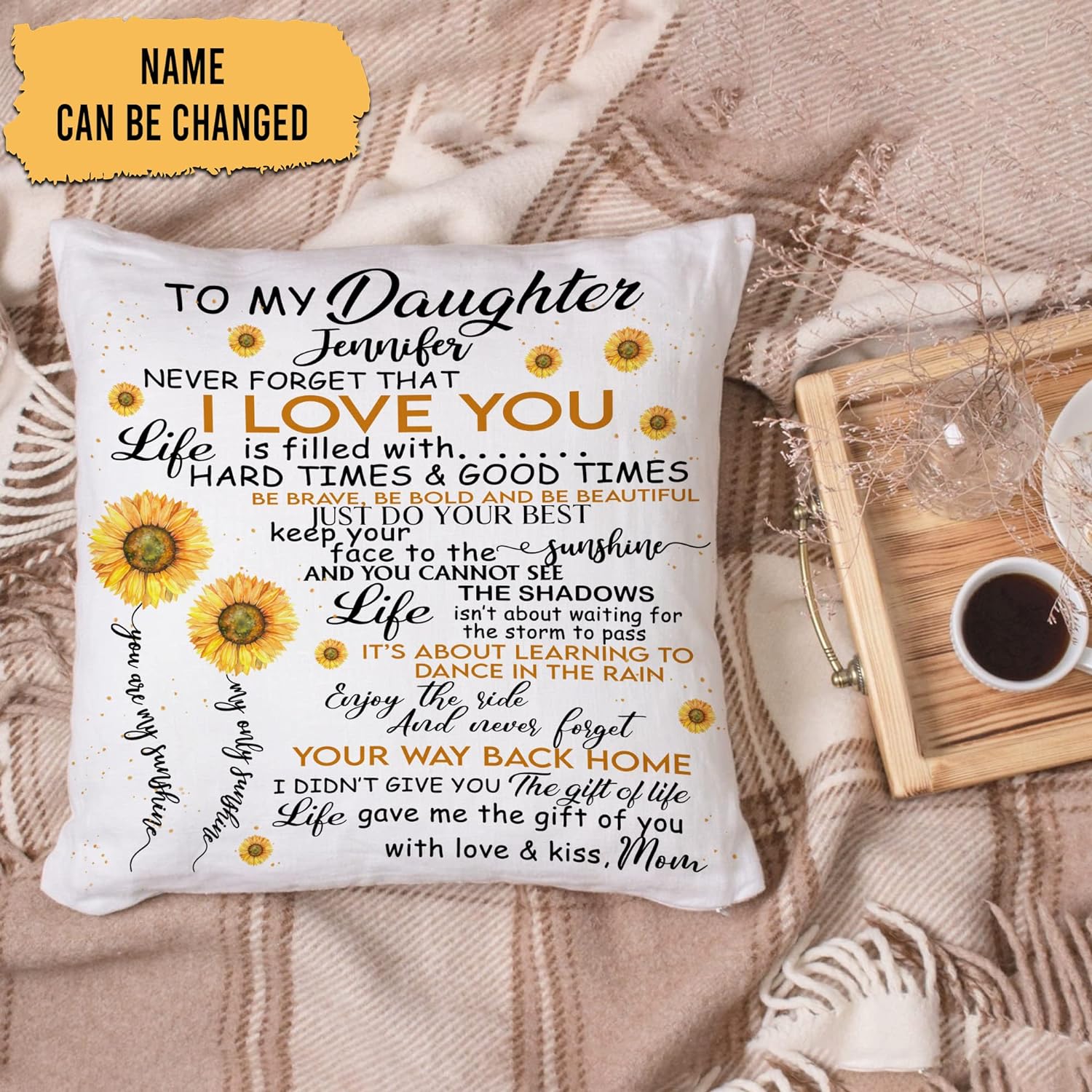 To My Daughter Sunflower - Personalized Pillow(Insert Included)