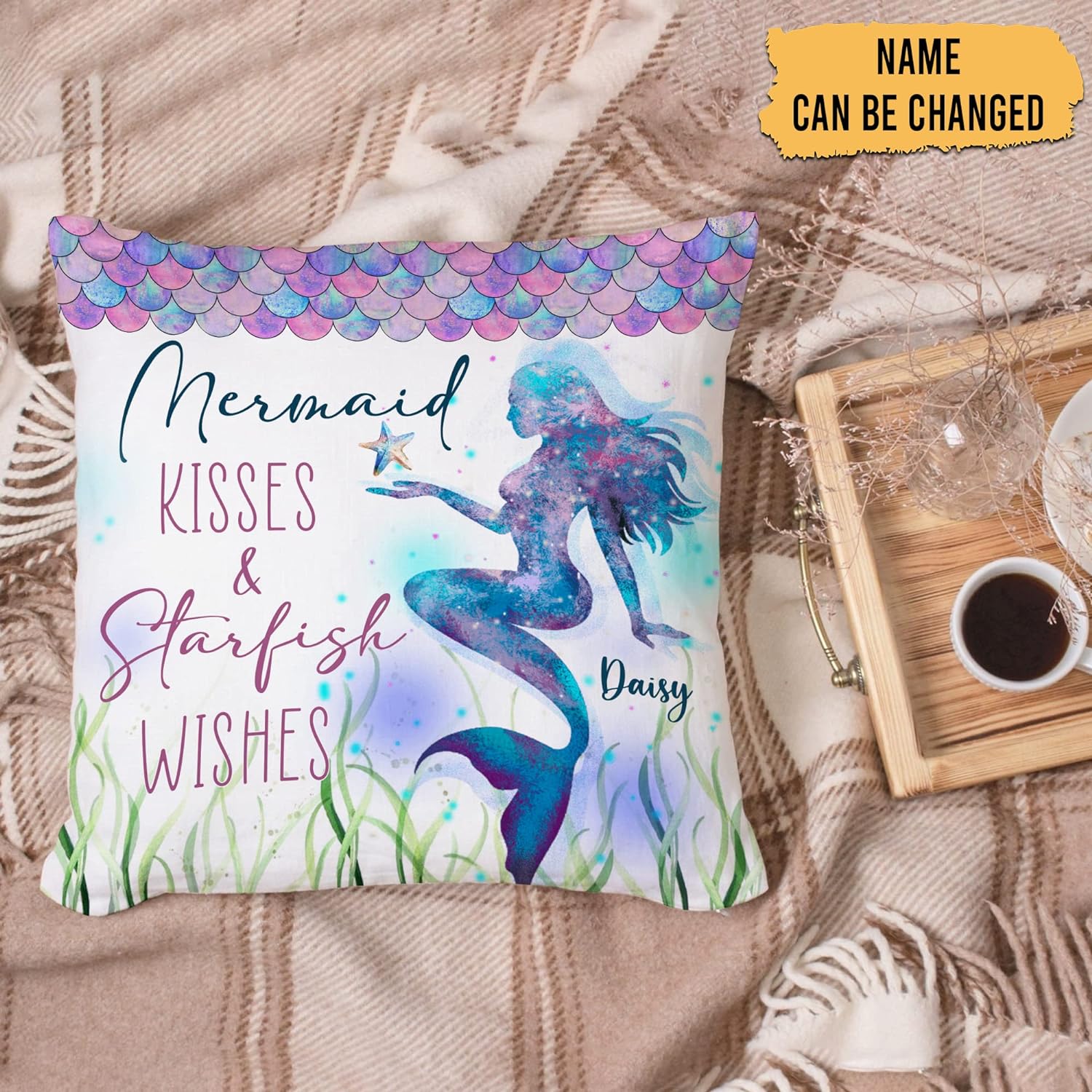Mermaid Kisses & Starfish Wishes - Personalized Pillow (Insert Included)