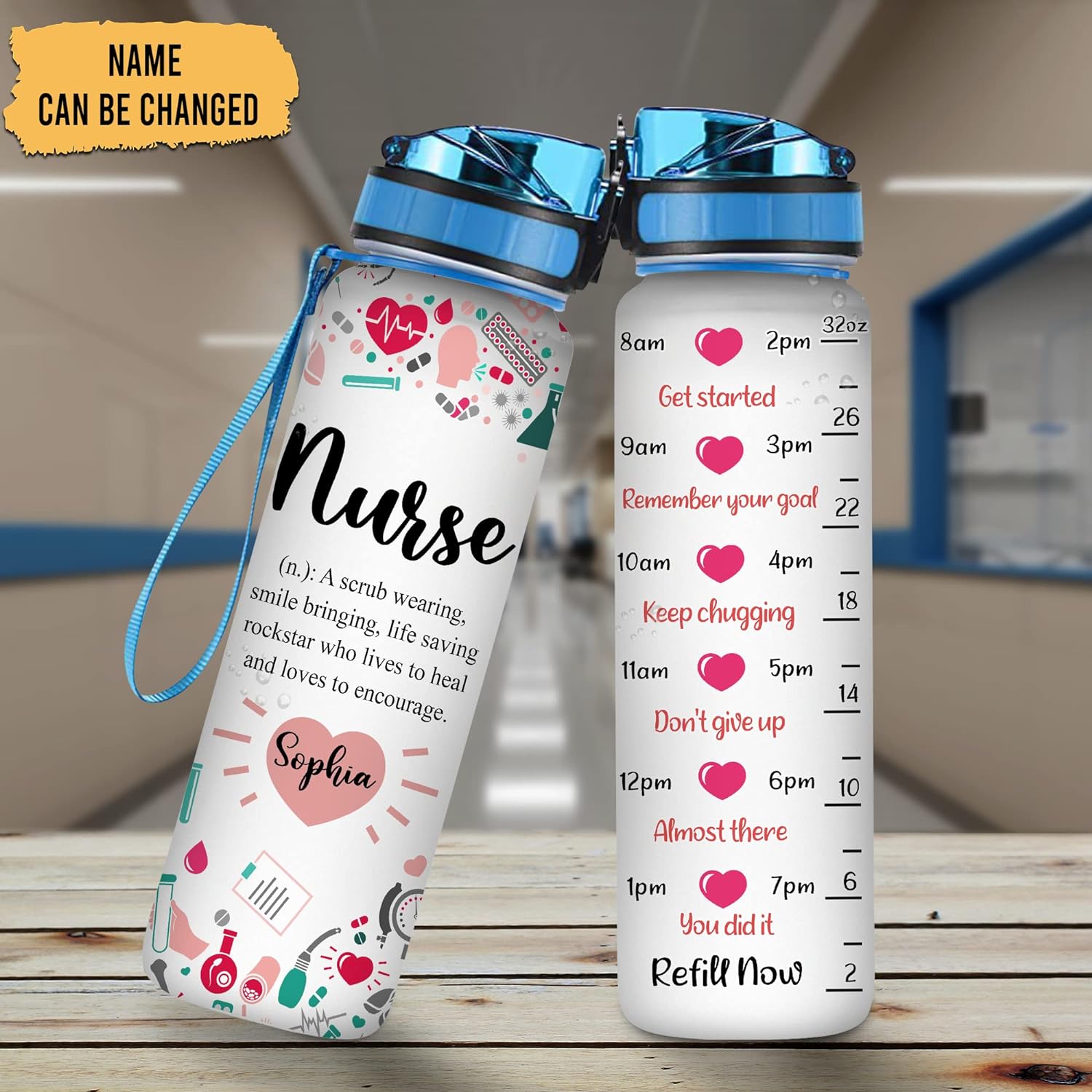 Nurse Definition - Personalized Water Tracker Bottle 32oz