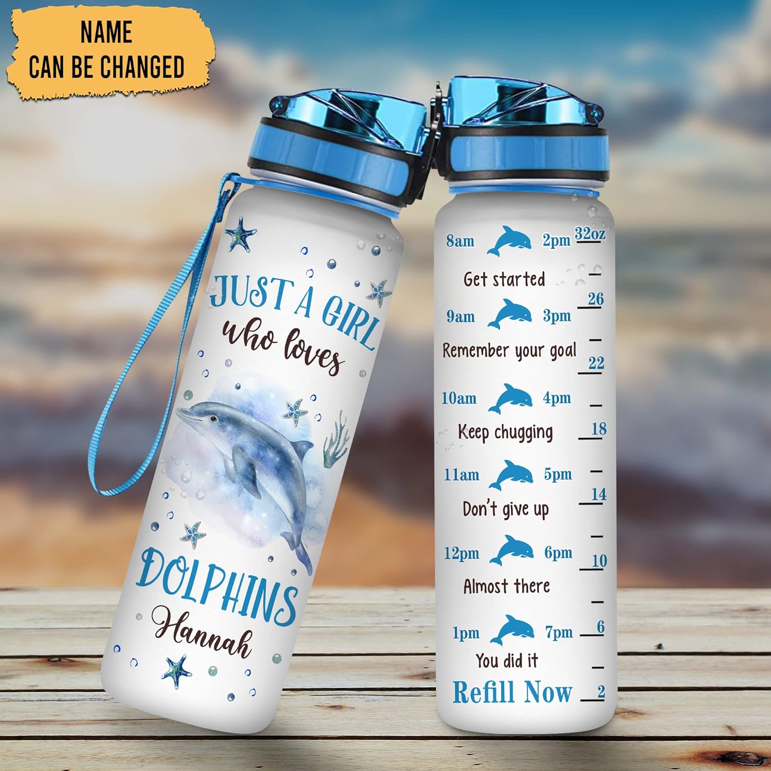 Just A Girl Who Loves Dolphins - Personalized Water Tracker Bottle 32oz