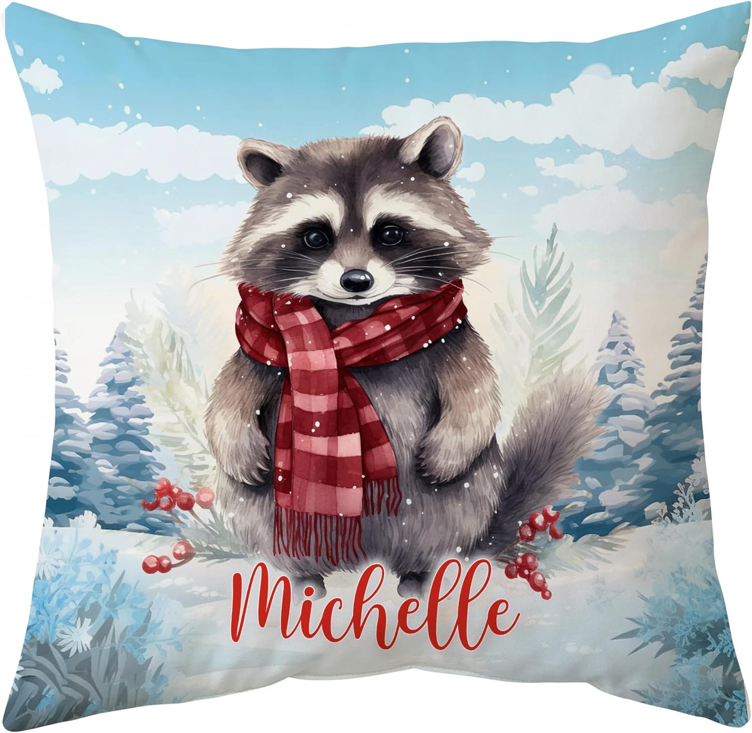 Raccons Snow Pattern - Personalized Pillow (Insert Included)