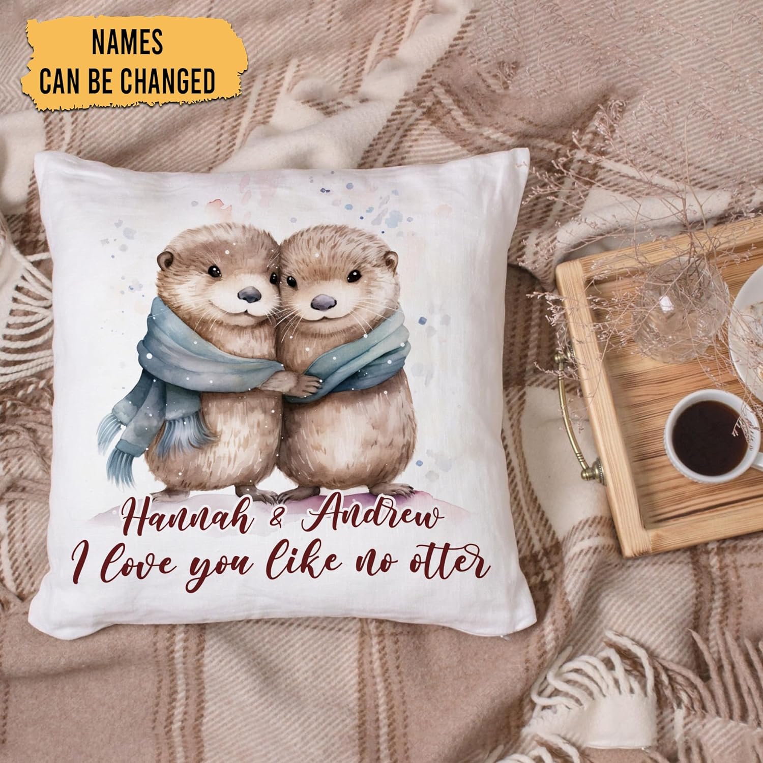 Couple Otter Winter Pattern - Personalized Pillow (Insert Included)