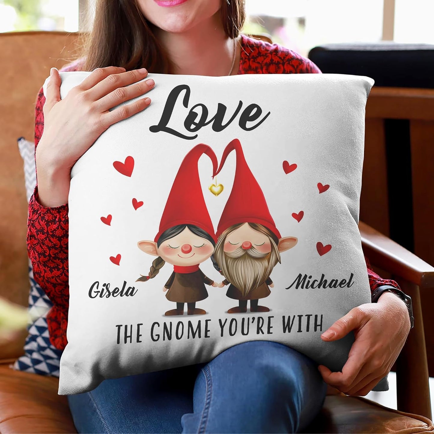 Gnome Couple Love Personalized Pillow with Insert – Cute Valentine’s Day Cushion – Anniversary Gift for Wife or Husband