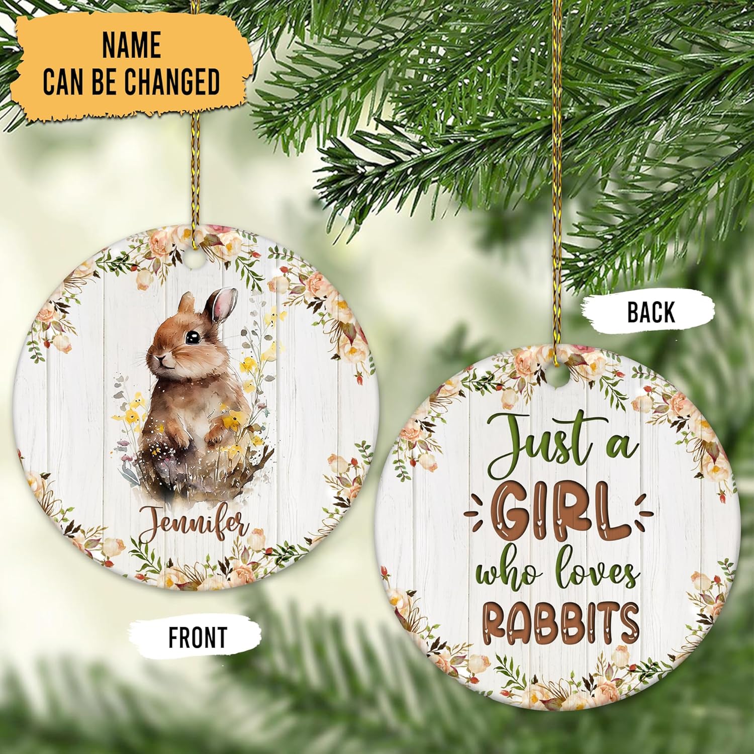 Rabbit Lover Ceramic Ornament  Personalized Just A Girl Who Loves Rabbits Keepsake  Cute Animal Gift for Women & Girls