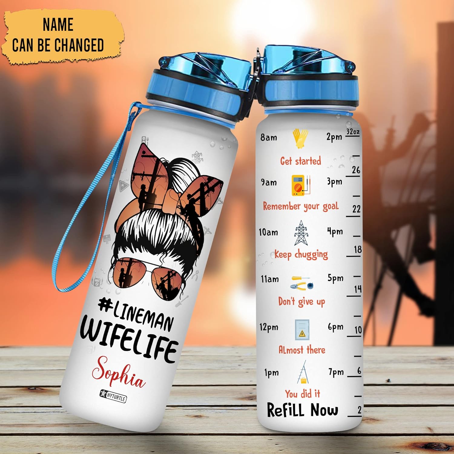 Glasses Lineman - Personalized Water Tracker Bottle 32oz