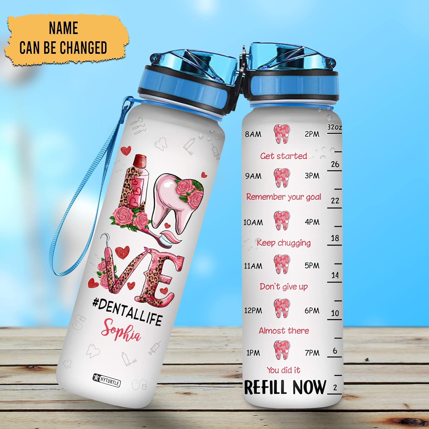 Love Dental Life - Personalized Water Tracker Bottle 32oz