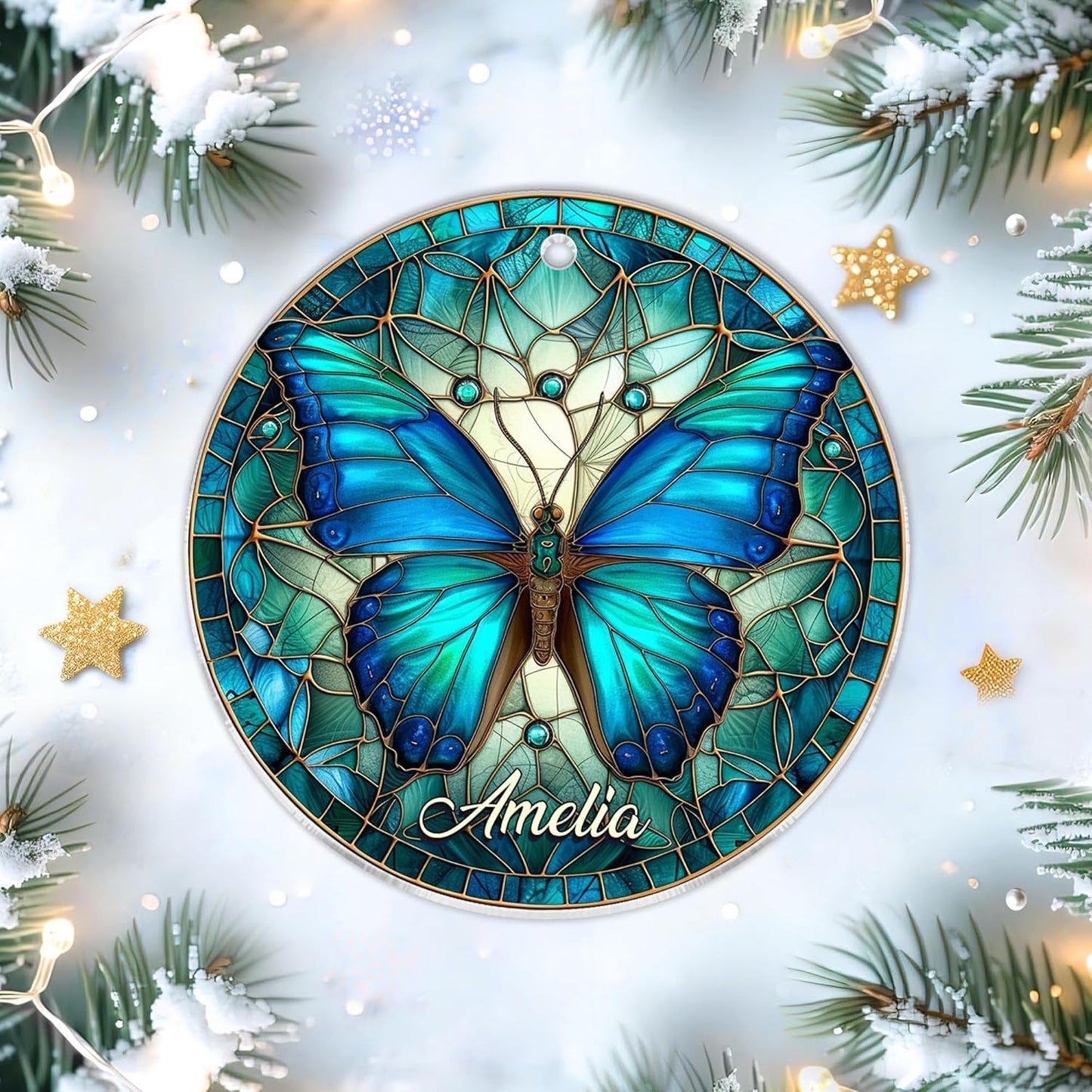 Blue Butterfly Cut Acrylic Ornament – Personalized Christmas Gift for Women, Nature Lover, or Home Décor Enthusiast
