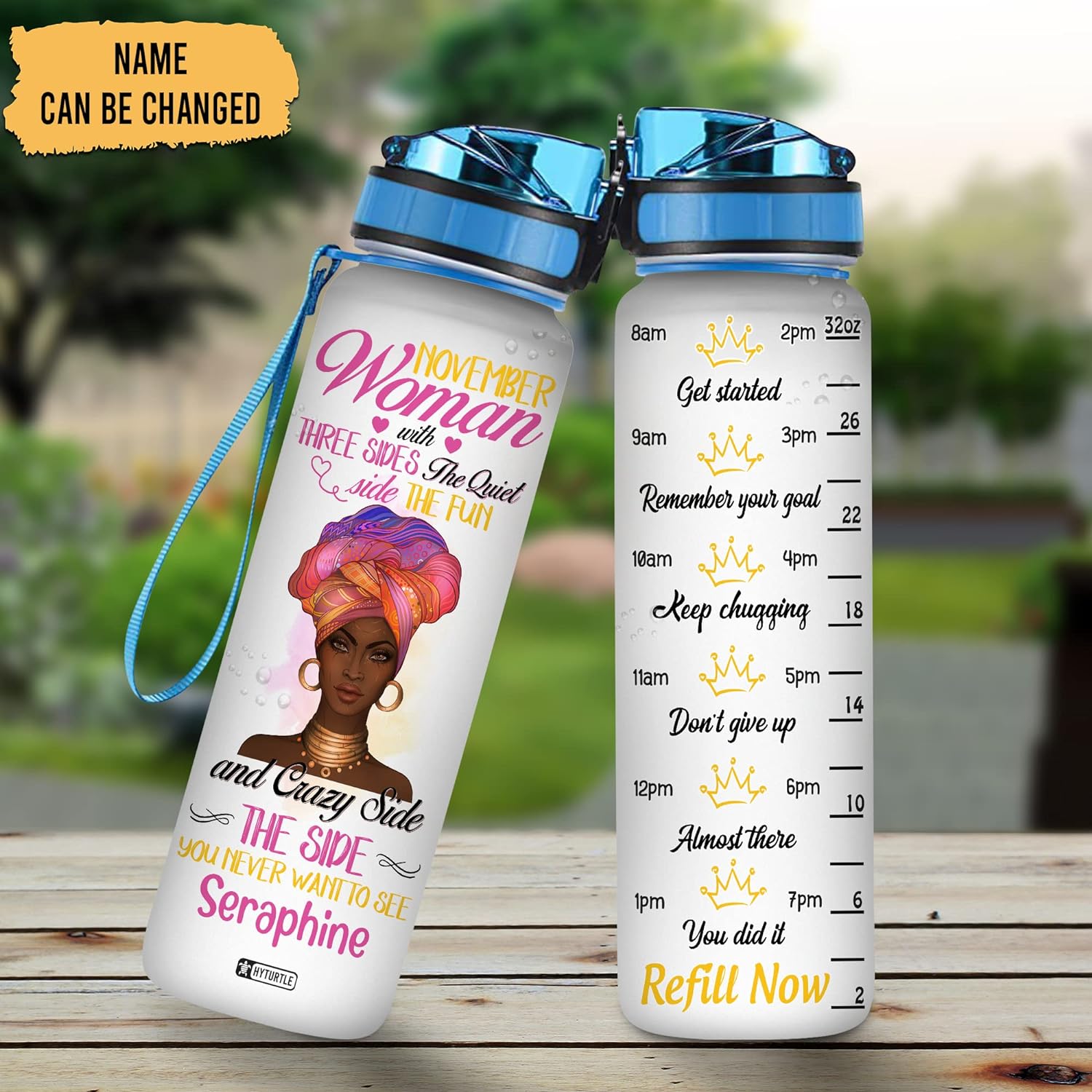 November Black Woman - Personalized Water Tracker Bottle 32oz