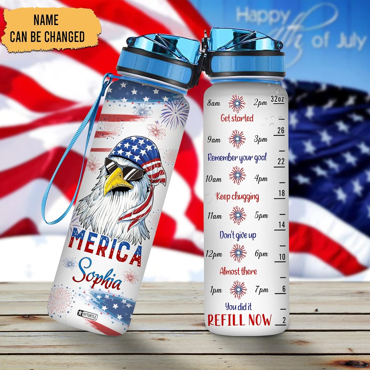 Eagles American Flag - Personalized Water Tracker Bottle 32oz