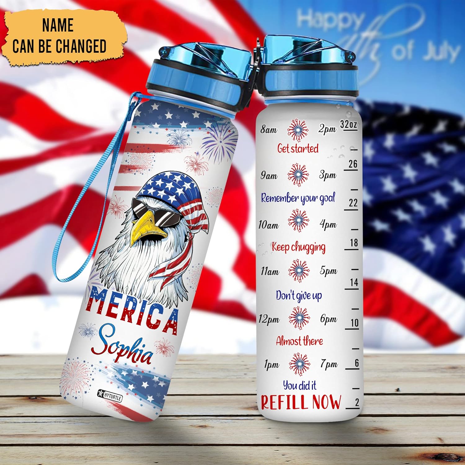 Eagles American Flag - Personalized Water Tracker Bottle 32oz