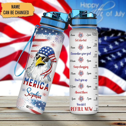 Eagles American Flag - Personalized Water Tracker Bottle 32oz