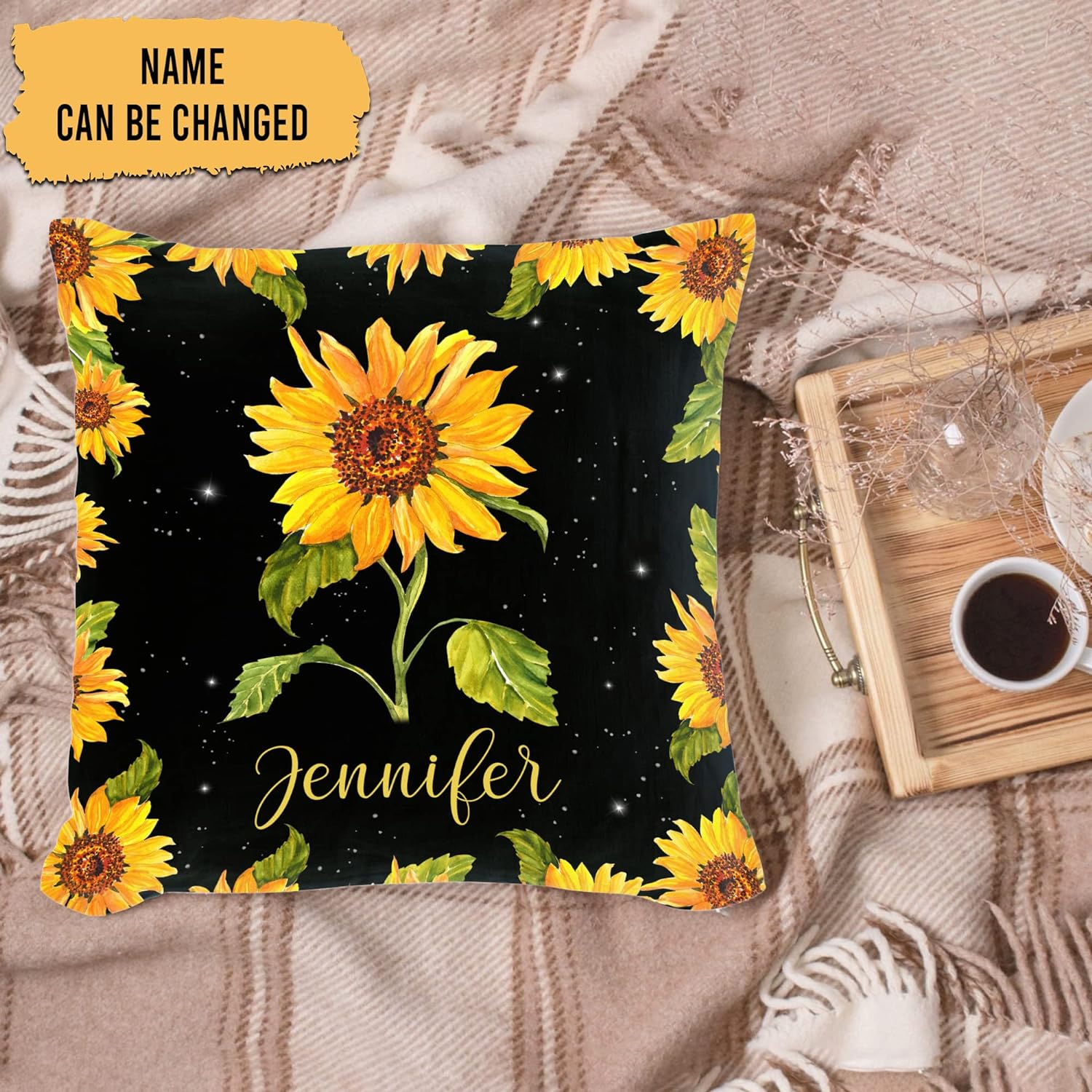 Sunflower Theme - Personalized Pillow (Insert Included)