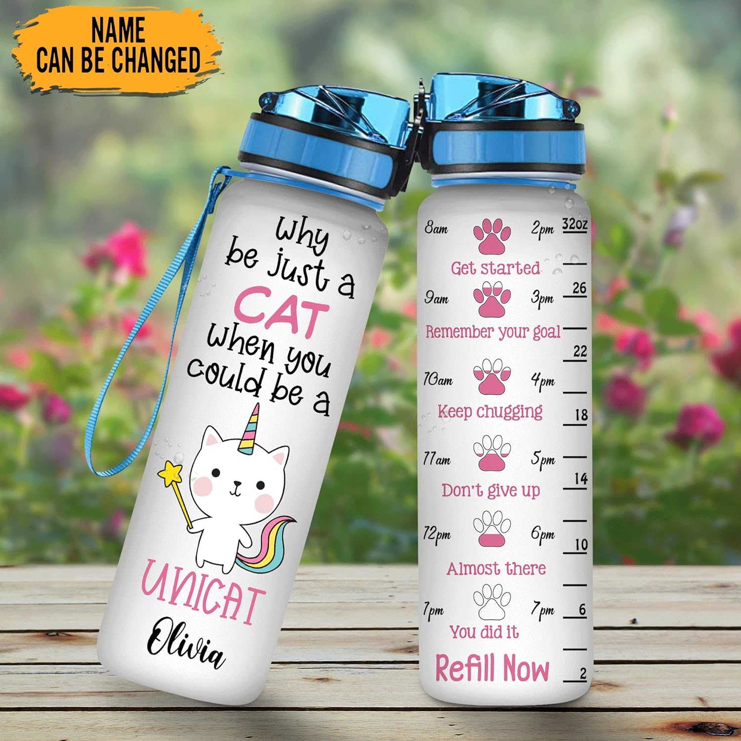 When You Could Be A Unicat - Personalized Water Tracker Bottle 32oz