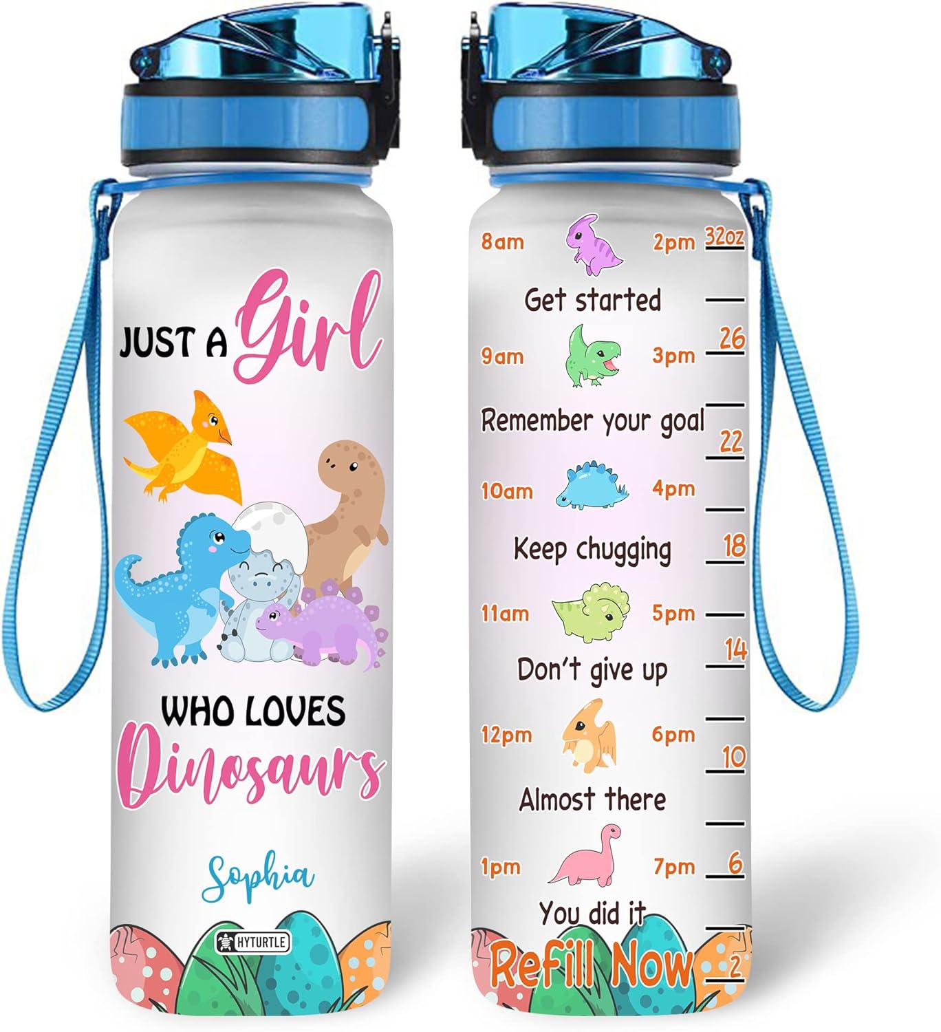 Just A Girl Who Loves Dinosaur - Personalized Water Tracker Bottle 32oz