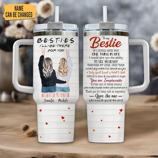 Bestie Friendship Tumbler 40oz with Handle & Straw – Personalized Stainless Steel Insulated Travel Cup with Lid – Heartwarming Gift for Best Friends