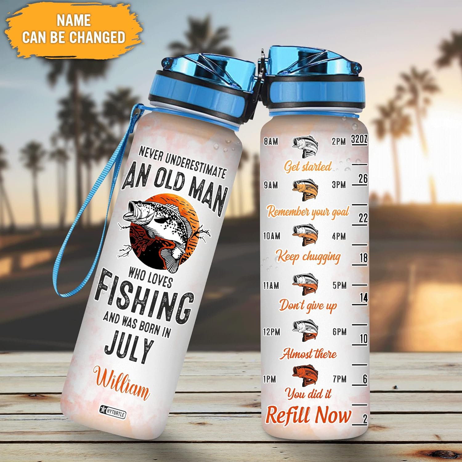 Who Loves Fishing & Was Born In July - Personalized Water Tracker Bottle 32oz