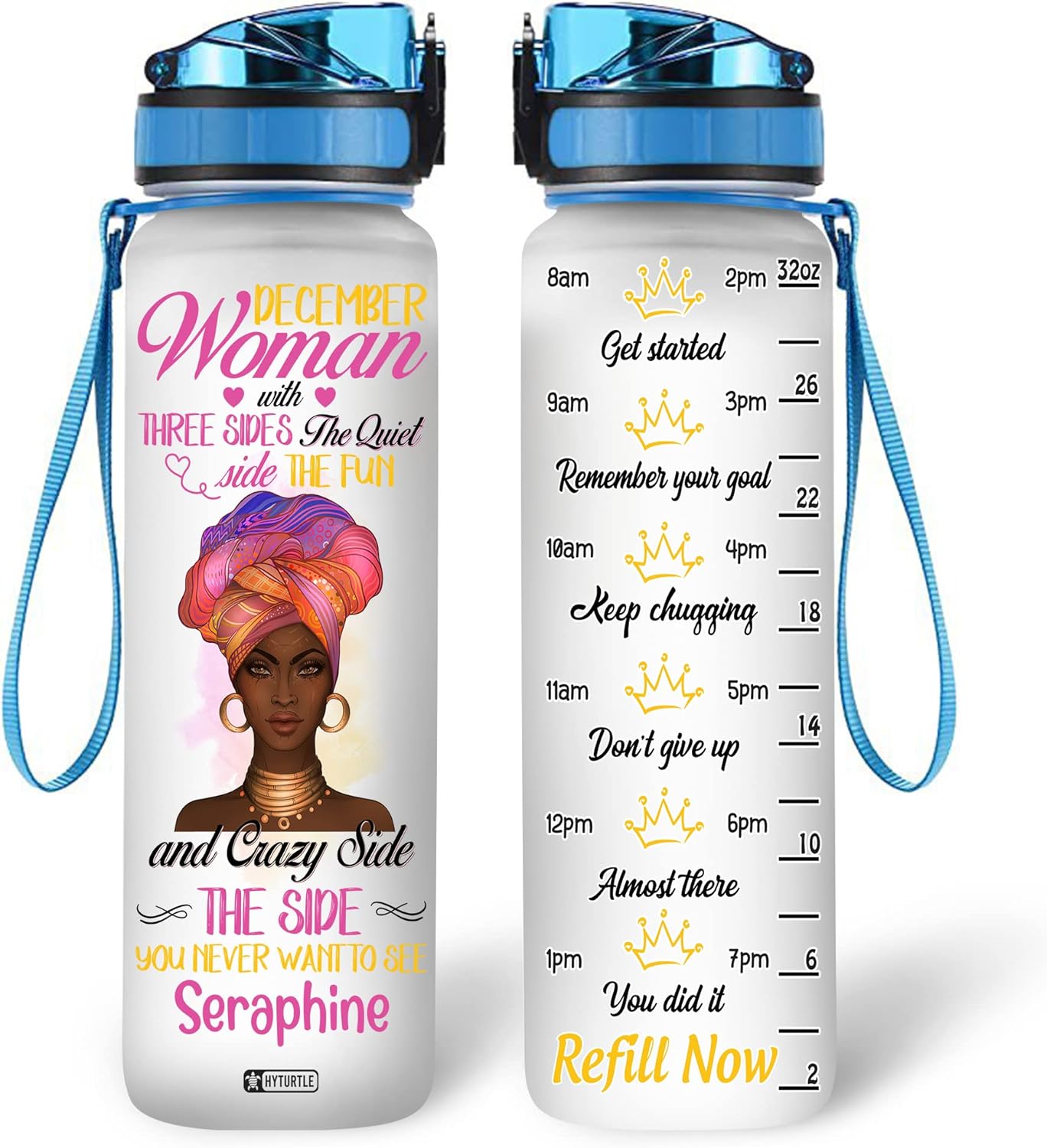 December Black Woman - Personalized Water Tracker Bottle 32oz