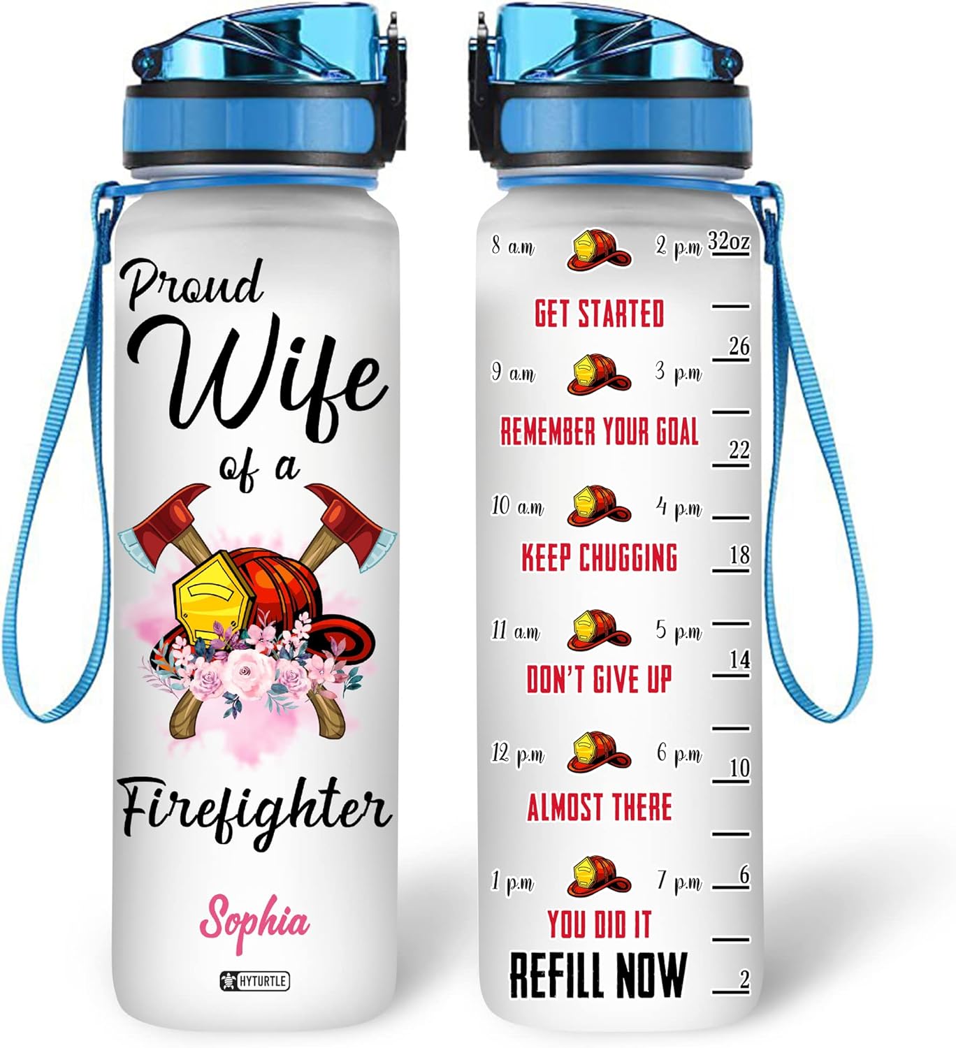 Proud Wife Of A Firefighter - Personalized Water Tracker Bottle 32oz