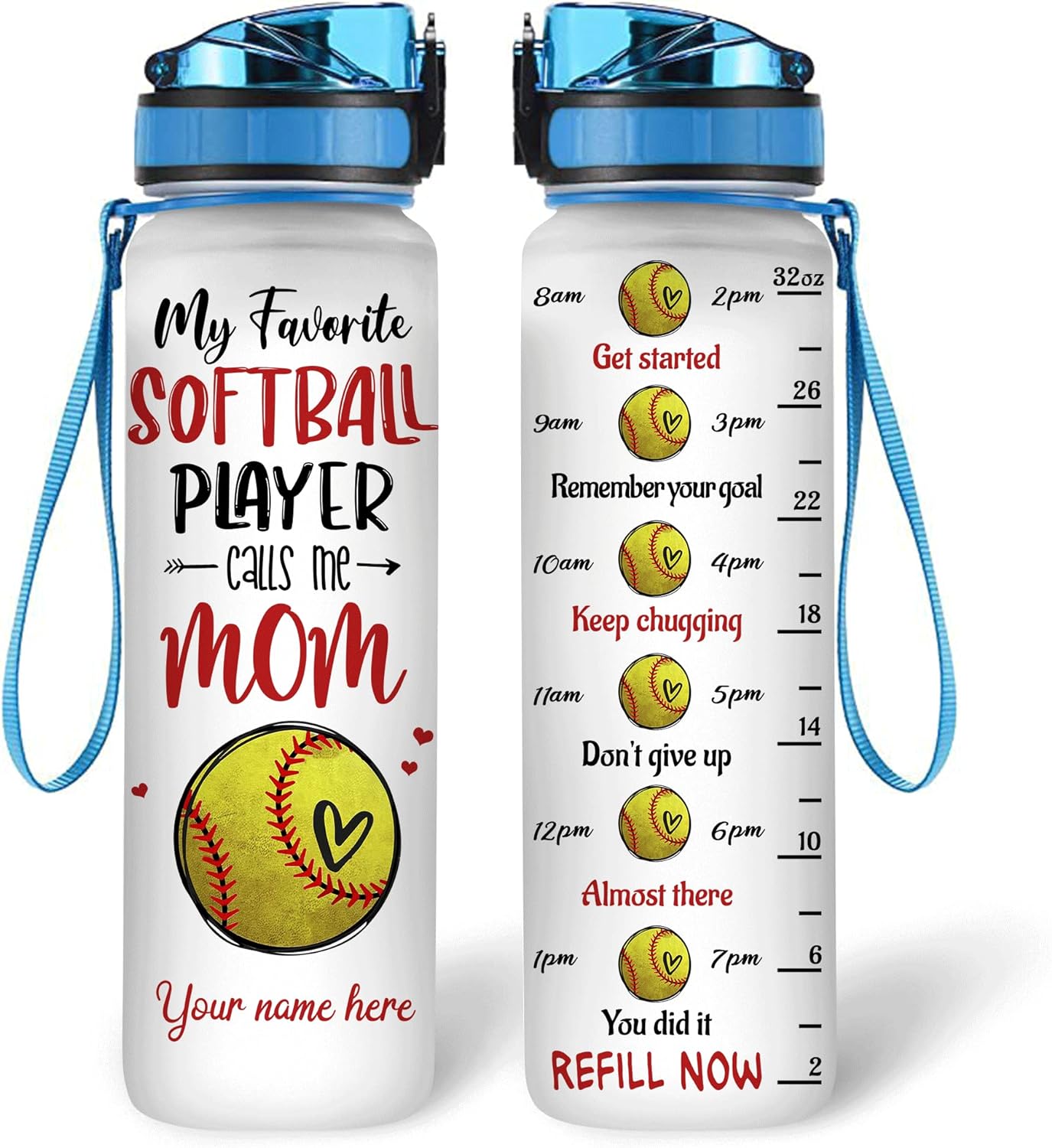 My Favorite Softball Player Call Me Mom - Personalized Water Tracker Bottle 32oz