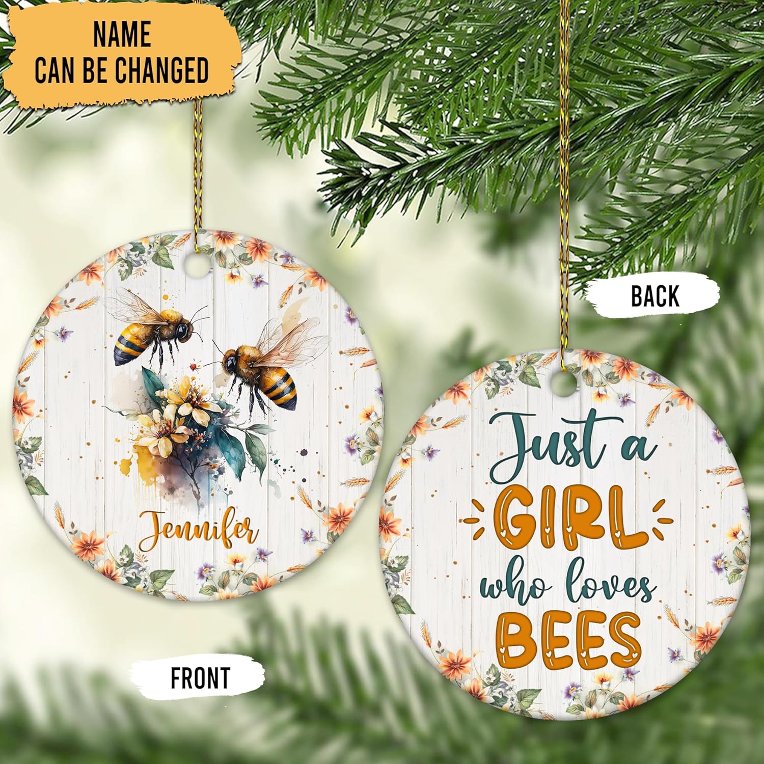Bee Lover Ceramic Ornament  Personalized Insect-Themed Holiday Decoration  Unique Christmas Gift Keepsake for Women